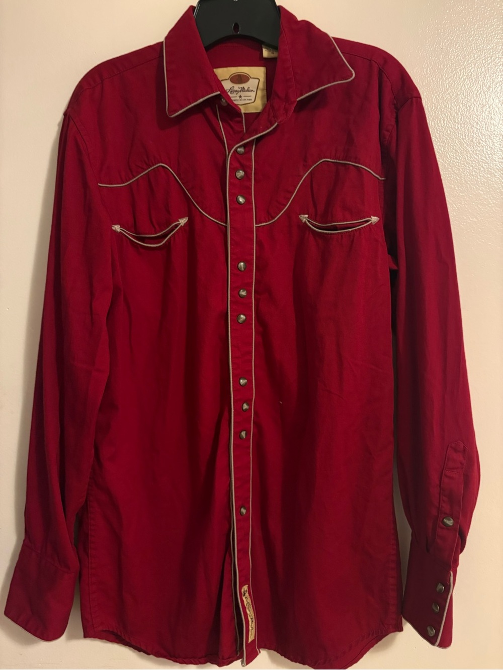 Larry Mahan Dark Red Shirt with Cream Piping, M